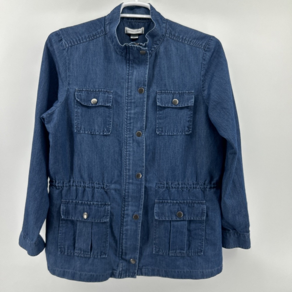 Utility Chambray Field Jacket Women's Large Cotton Linen Lightweight Safari Coat